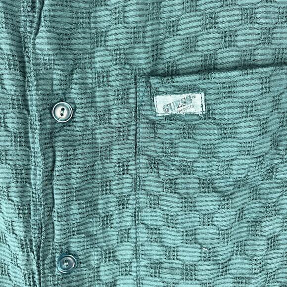 Vintage Guess Georges Marciano Shirt Mens 2 Green Textured Button Up 80s USA - Picture 6 of 15
